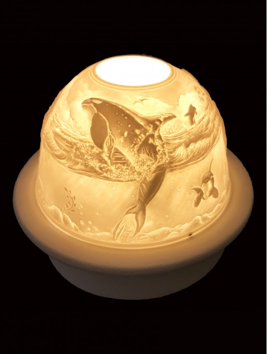 Porcelain Big Whale Candle Dome Light w/Candle Plate